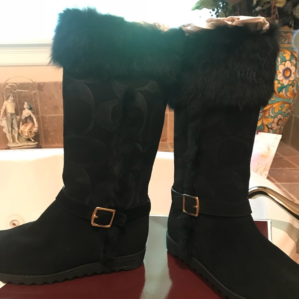 Brand new Coach fur trimmed tall boots